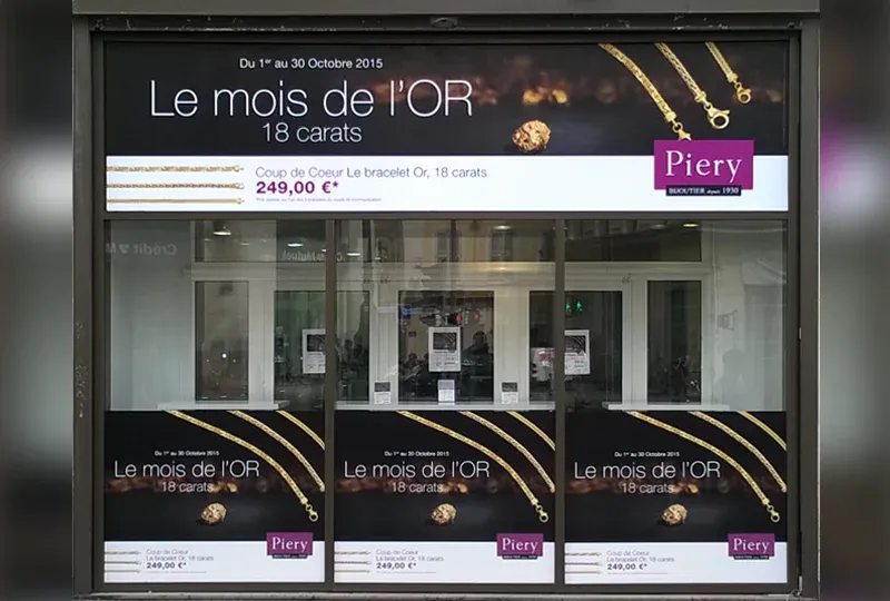 Habillage de vitrine:<br>vinyle occultant pour la bijouterie Piery<br>#CoveringBijouterie #HabillageVitrine