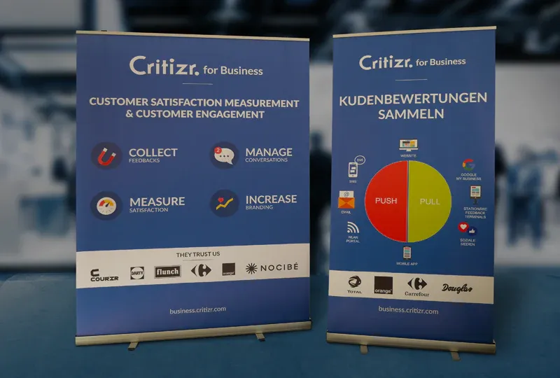 Kakemono Critizr<br>Kakemono 100x200cm Roll-up150x200cm<br>des displays pour l'évènementiel et les salons professionnels.<br>#Tailles #Nomade #Roll-Up