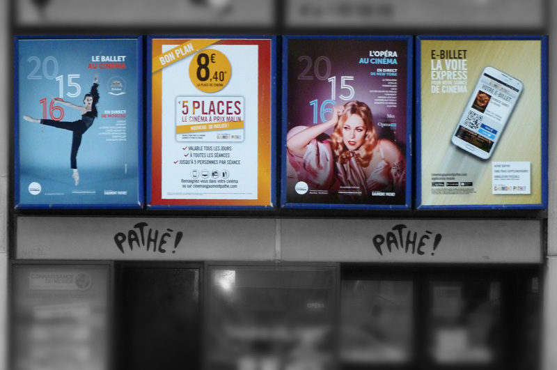 Panneau Dibond (aluminium Composite) 50x150cm réaliser à iiDmage imprimerie numérique pour le Cinéma Pathé Madeleine à Marseille 13004